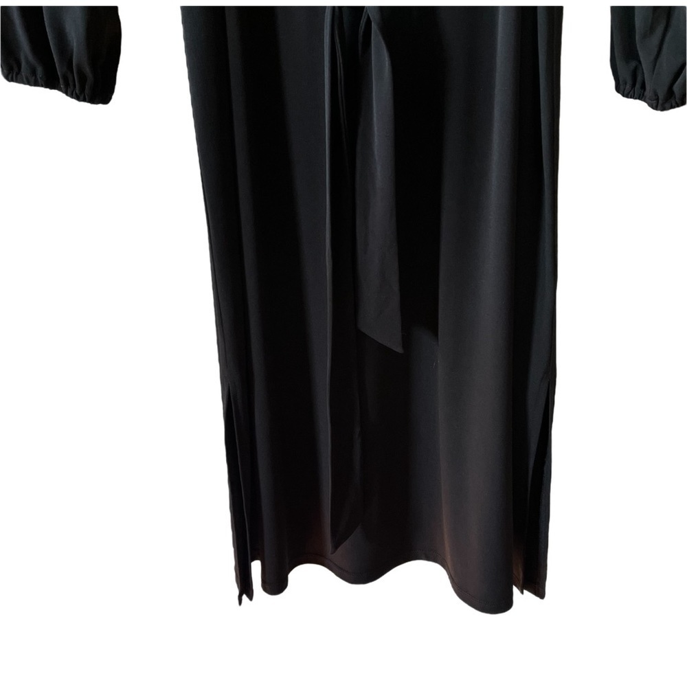 Michael Kors Little Black Dress Long Sleeve Cocktail V Neck Belted Classy Midi L - Picture 6 of 11